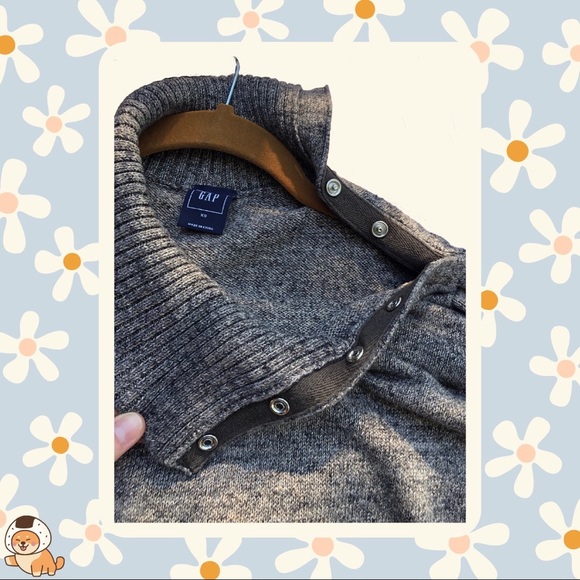 Gap Marled Grey Snap Turtle Neck Sweater - Picture 8 of 9